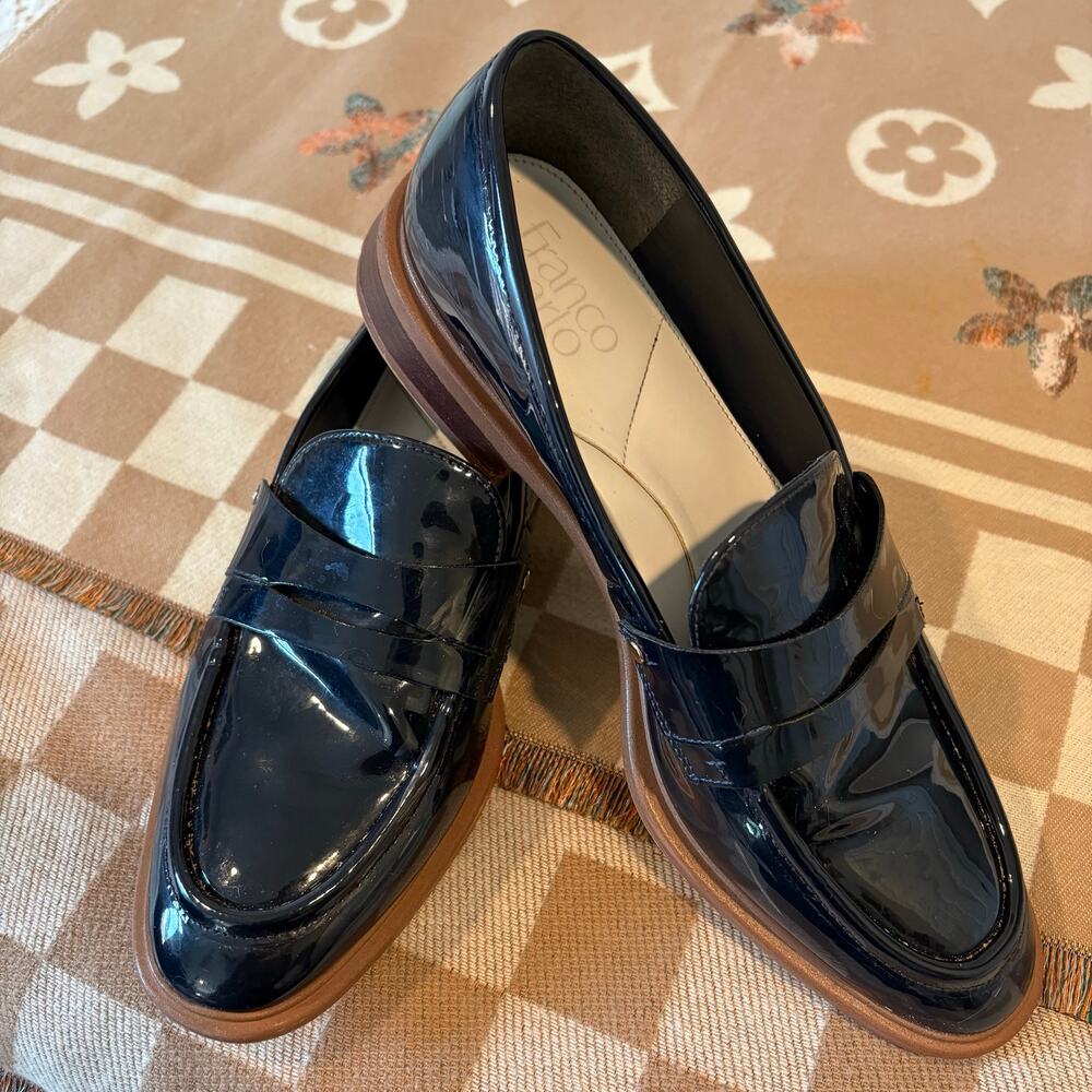 FRANCO SARTO Italian Inspired Craftsmanship Glossy Loafers Midnight Blue Sz 9M
